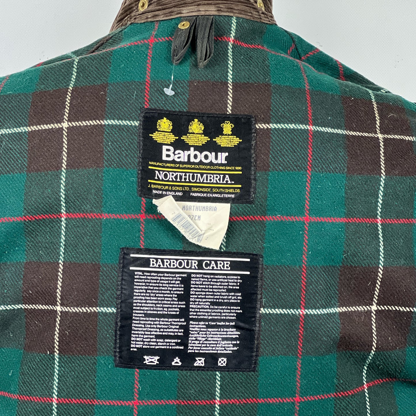 RARE Barbour Vintage Northumbria C38/97cm-Green Waxed Northumbria Jacket Small