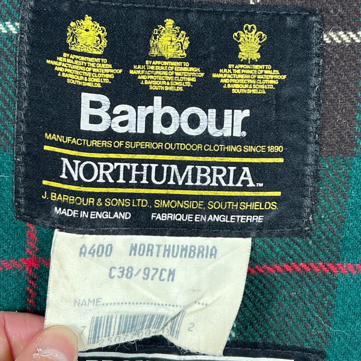 RARE Barbour Vintage Northumbria C38/97cm-Green Waxed Northumbria Jacket Small