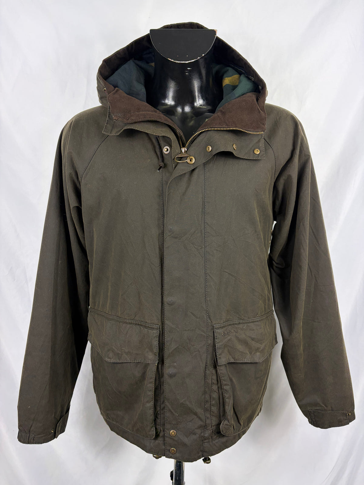 Giacca Barbour con cappuccio cerata verde da uomo Small -Man Wax Grendle Jacket size Small