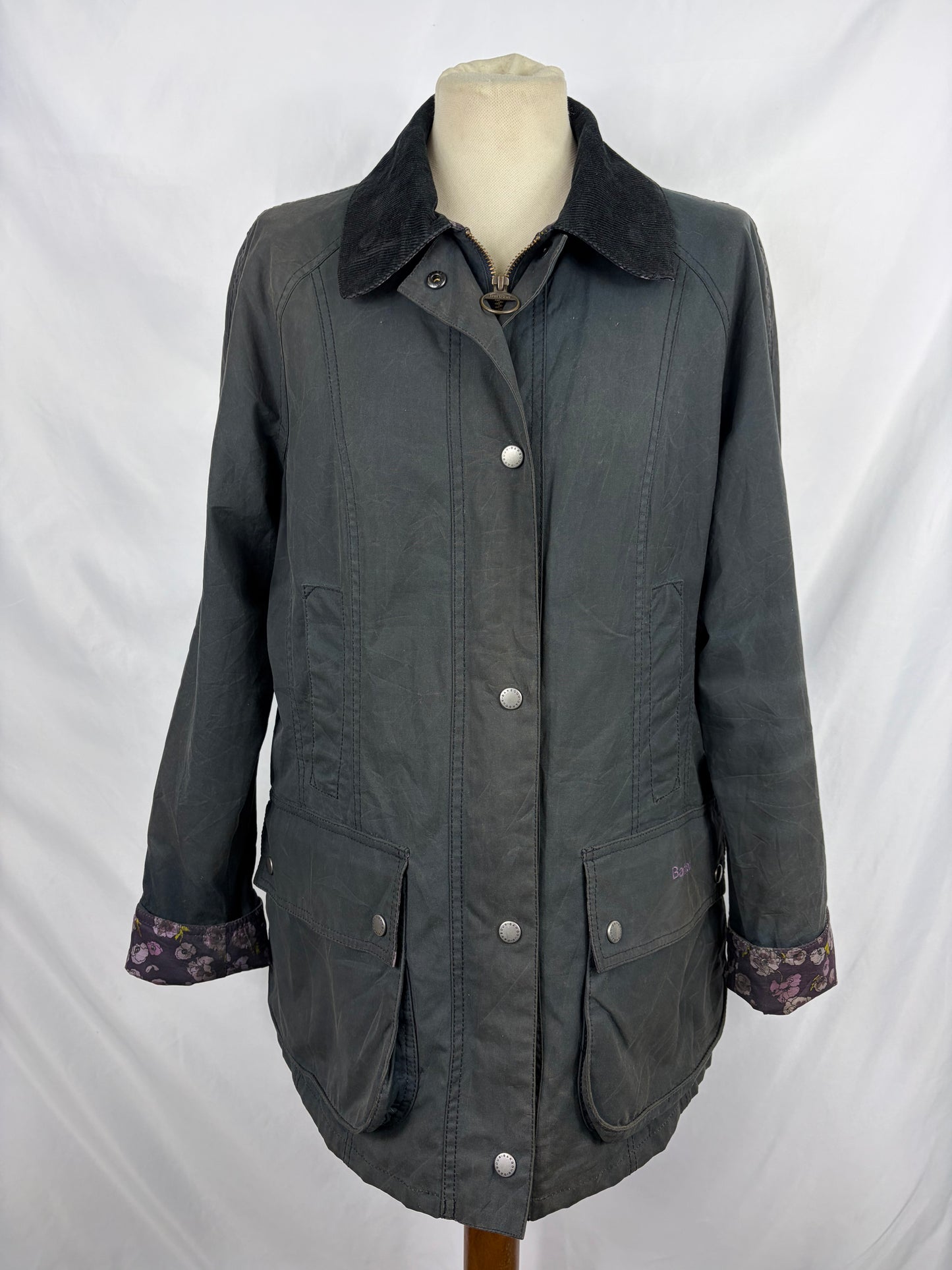 Giacca Barbour Printed Beadnell blu UK14 medium -Navy printed Beadnell lady jacket UK14 tg. 44