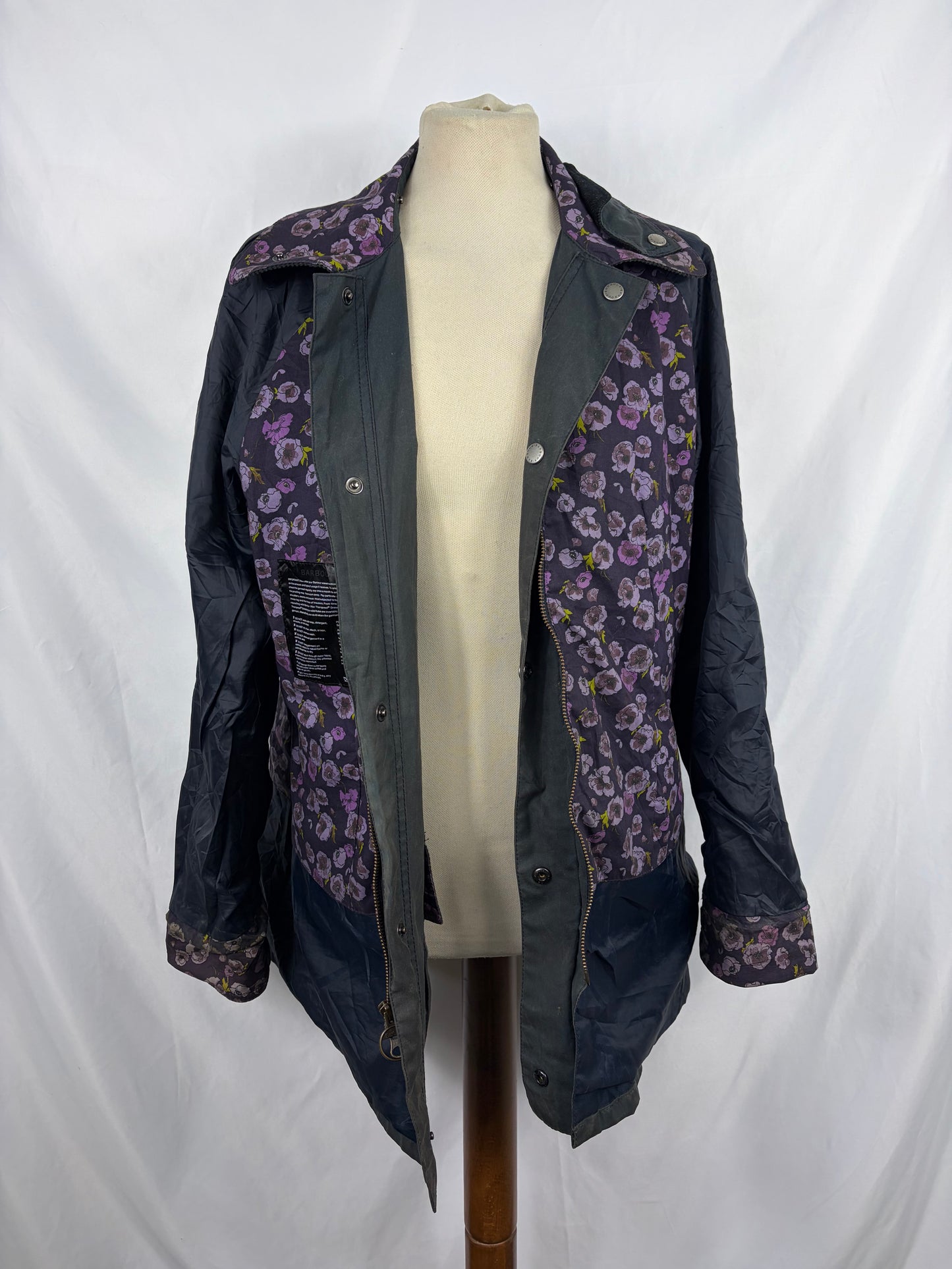 Giacca Barbour Printed Beadnell blu UK14 medium -Navy printed Beadnell lady jacket UK14 tg. 44