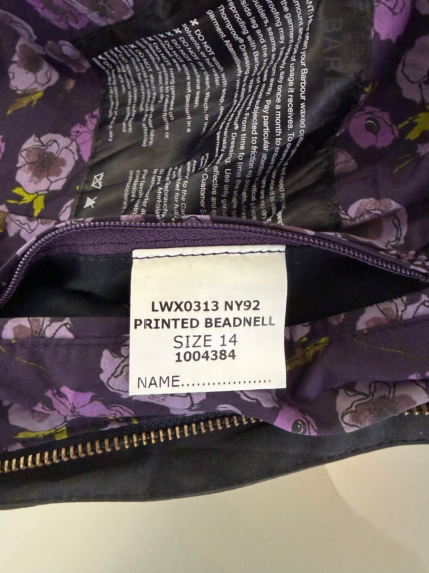 Giacca Barbour Printed Beadnell blu UK14 medium -Navy printed Beadnell lady jacket UK14 tg. 44