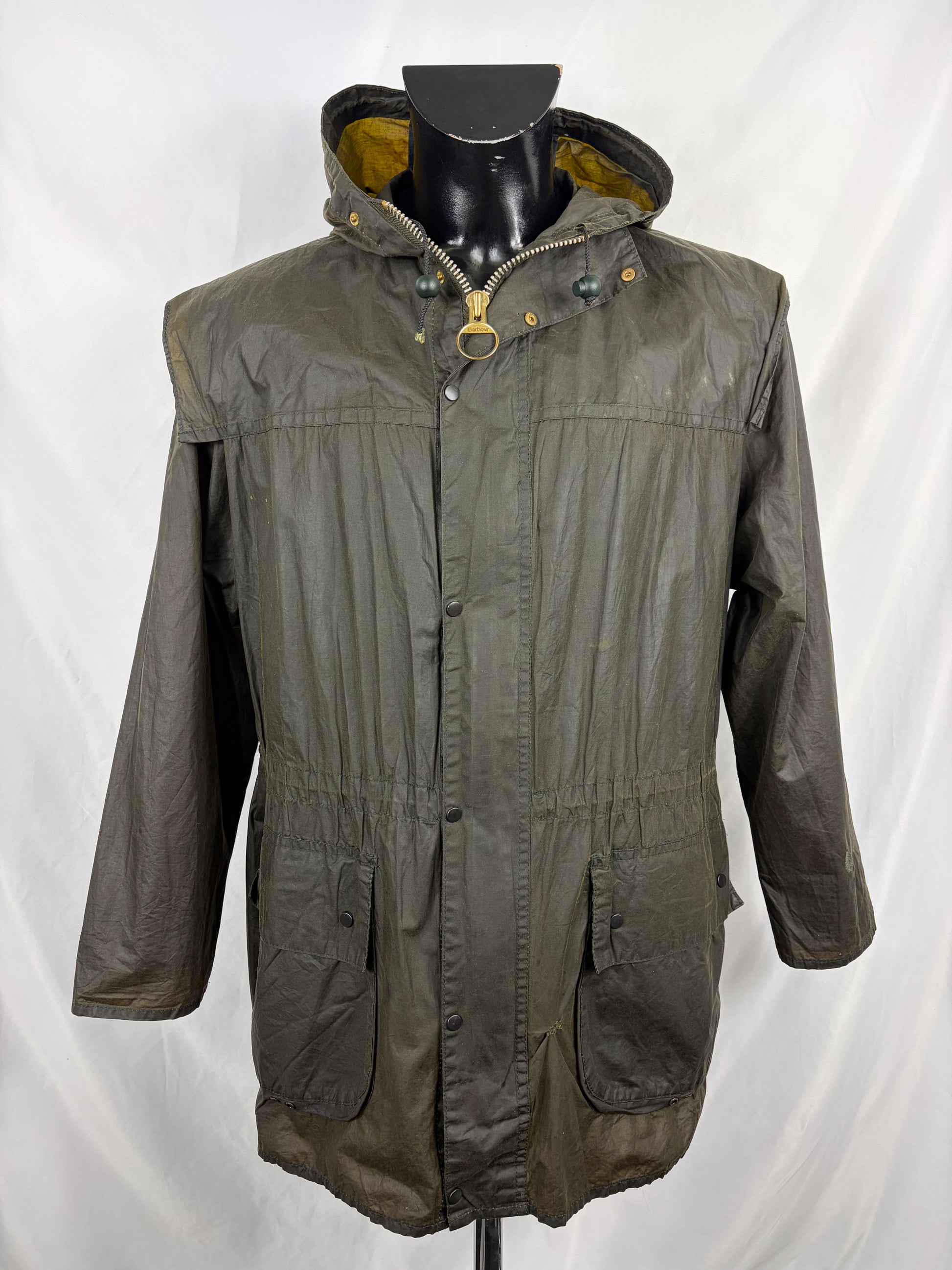 RARO Barbour Durham verde unlined con cappuccio C38/97 cm Green Hooded waxed Durham Medium - Shop In London