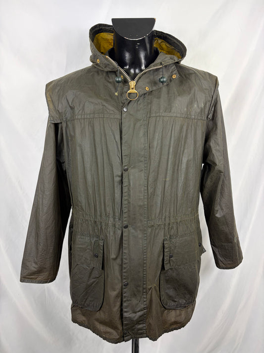RARO Barbour Durham verde unlined con cappuccio C38/97 cm Green Hooded waxed Durham Medium