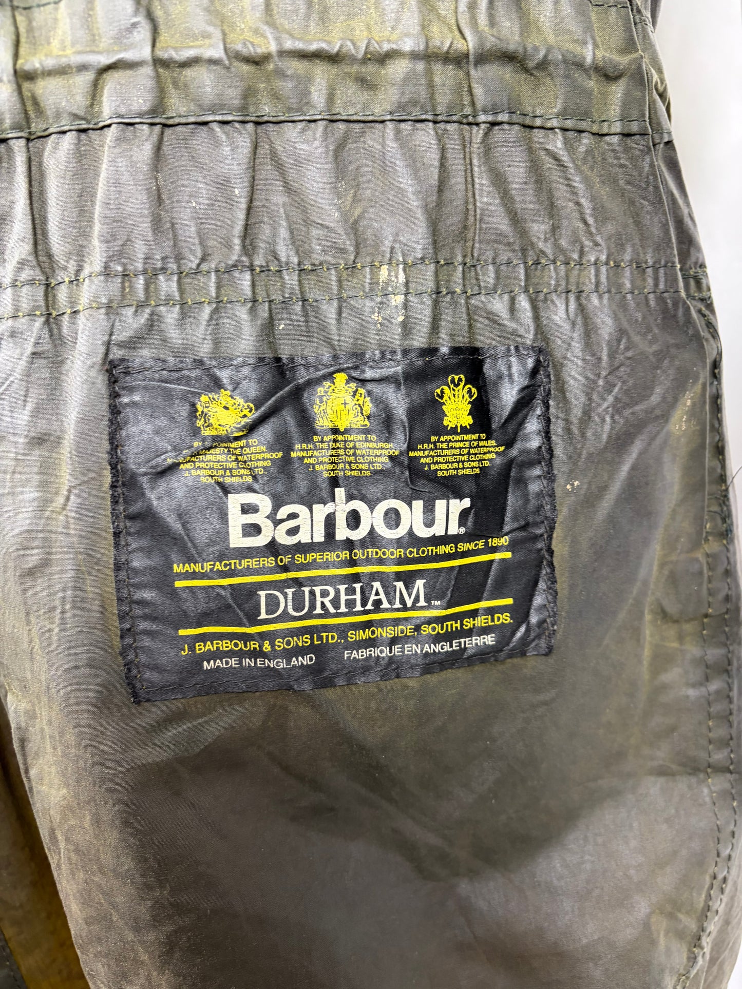 RARO Barbour Durham verde unlined con cappuccio C38/97 cm Green Hooded waxed Durham Medium - Shop In London