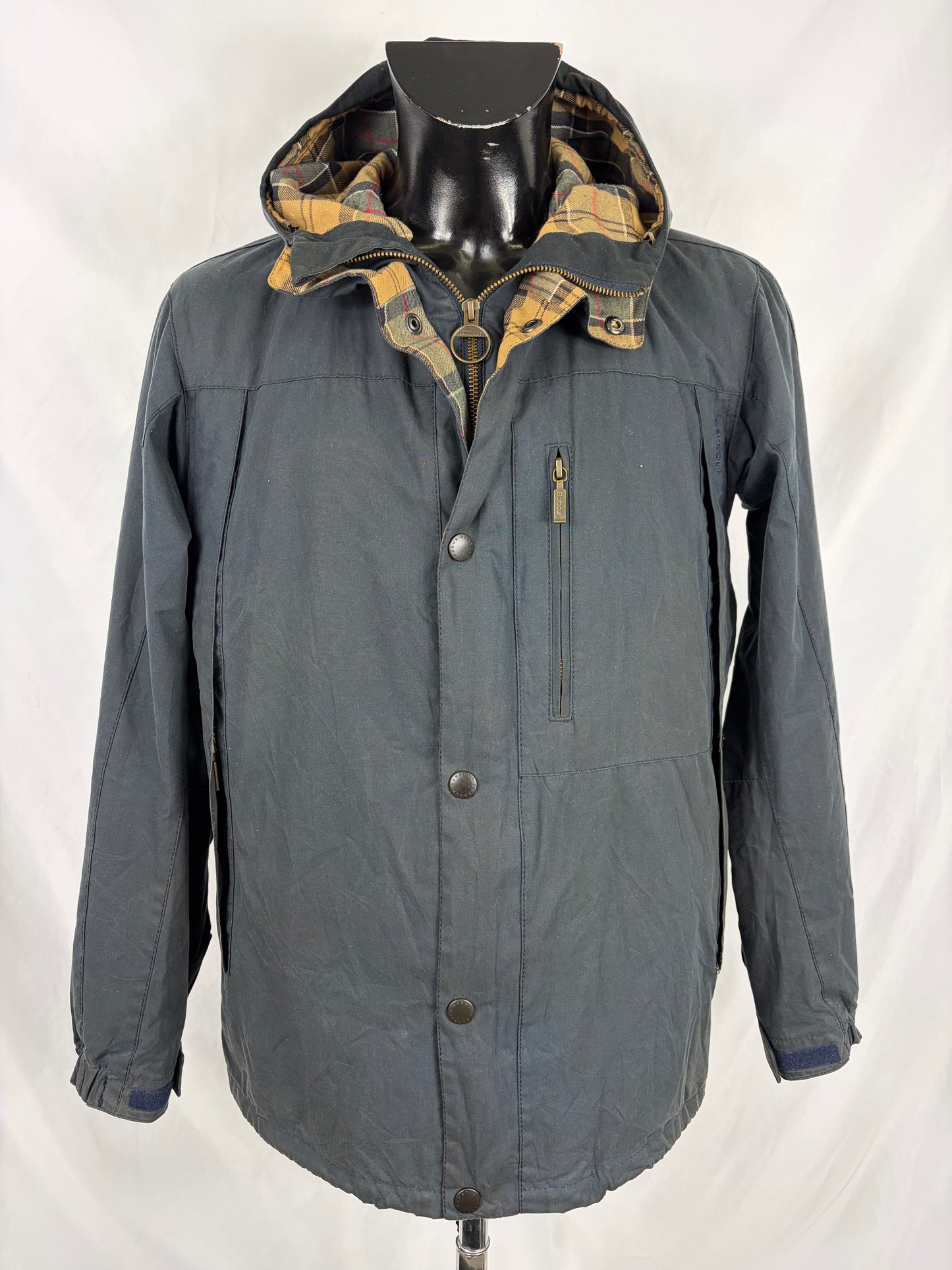 Giacca Barbour da uomo con cappuccio blu Large - Man Millom navy wax jacket size Large