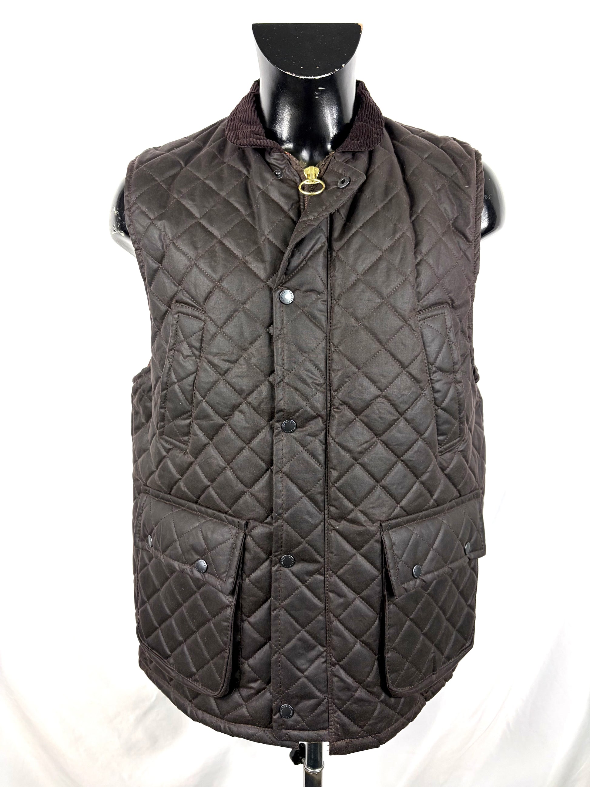 Gilet nuovo da uomo cerato trapuntato inglese colore marrone - Man Wax Brown Quilted Gilet - Shop In London