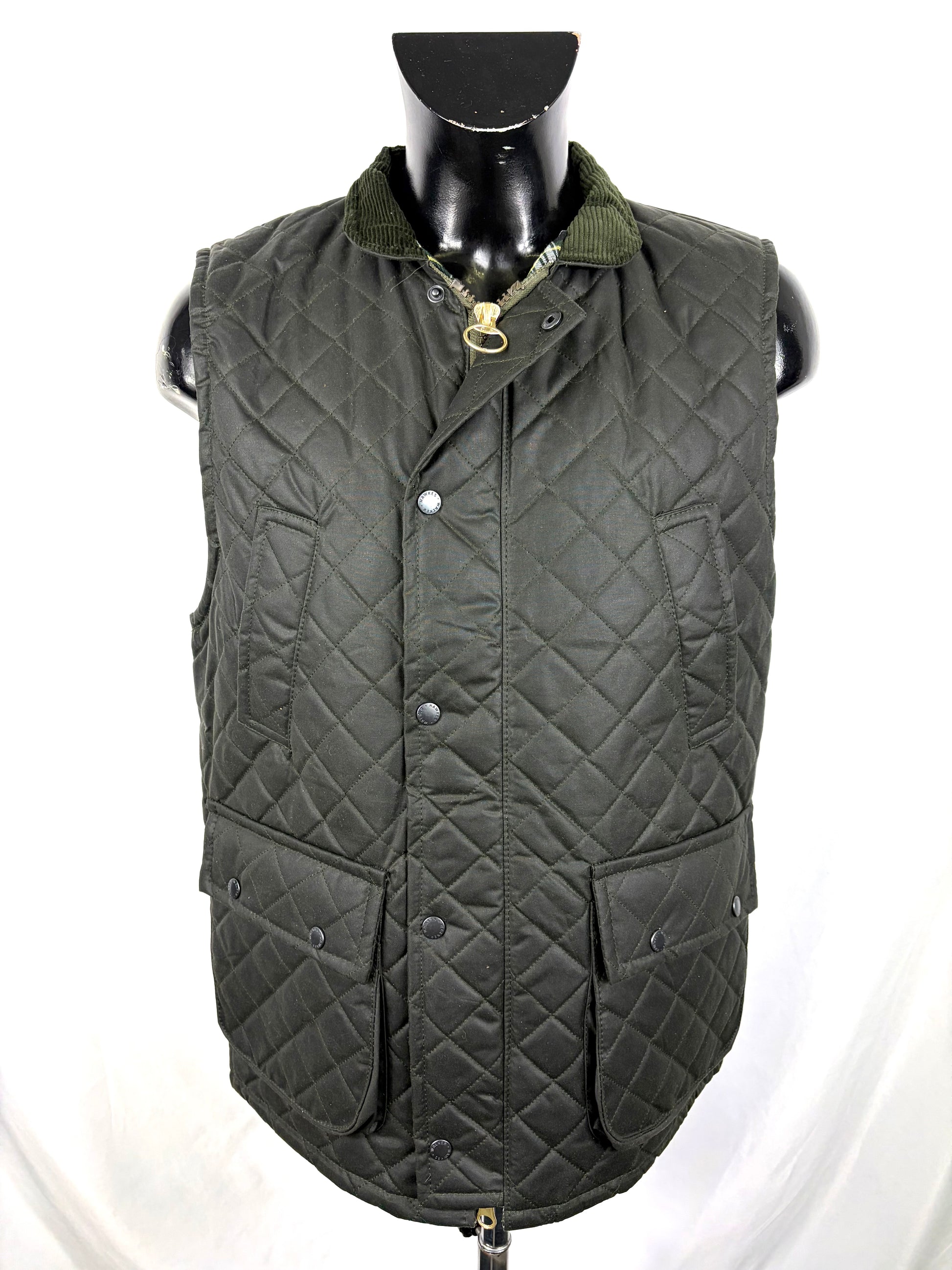 Gilet nuovo da uomo cerato trapuntato inglese colore verde - Man Wax Olive Quilted Gilet - Shop In London