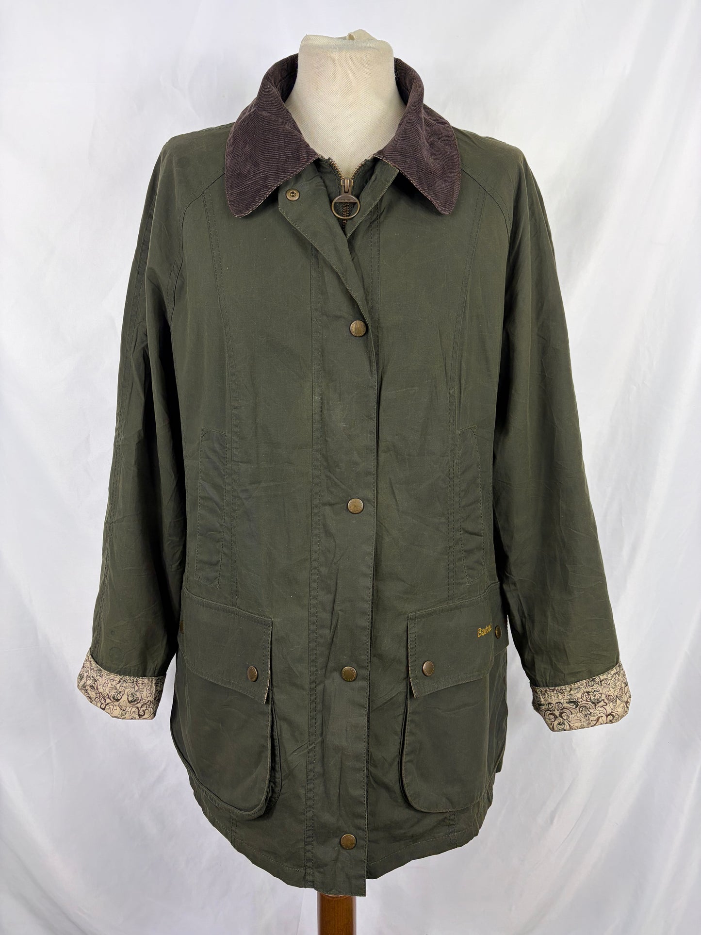 Giacca Barbour verde Beadnell leggera UK16 -Green printed Beadnell lady Flyweight  jacket UK16 tg. 46