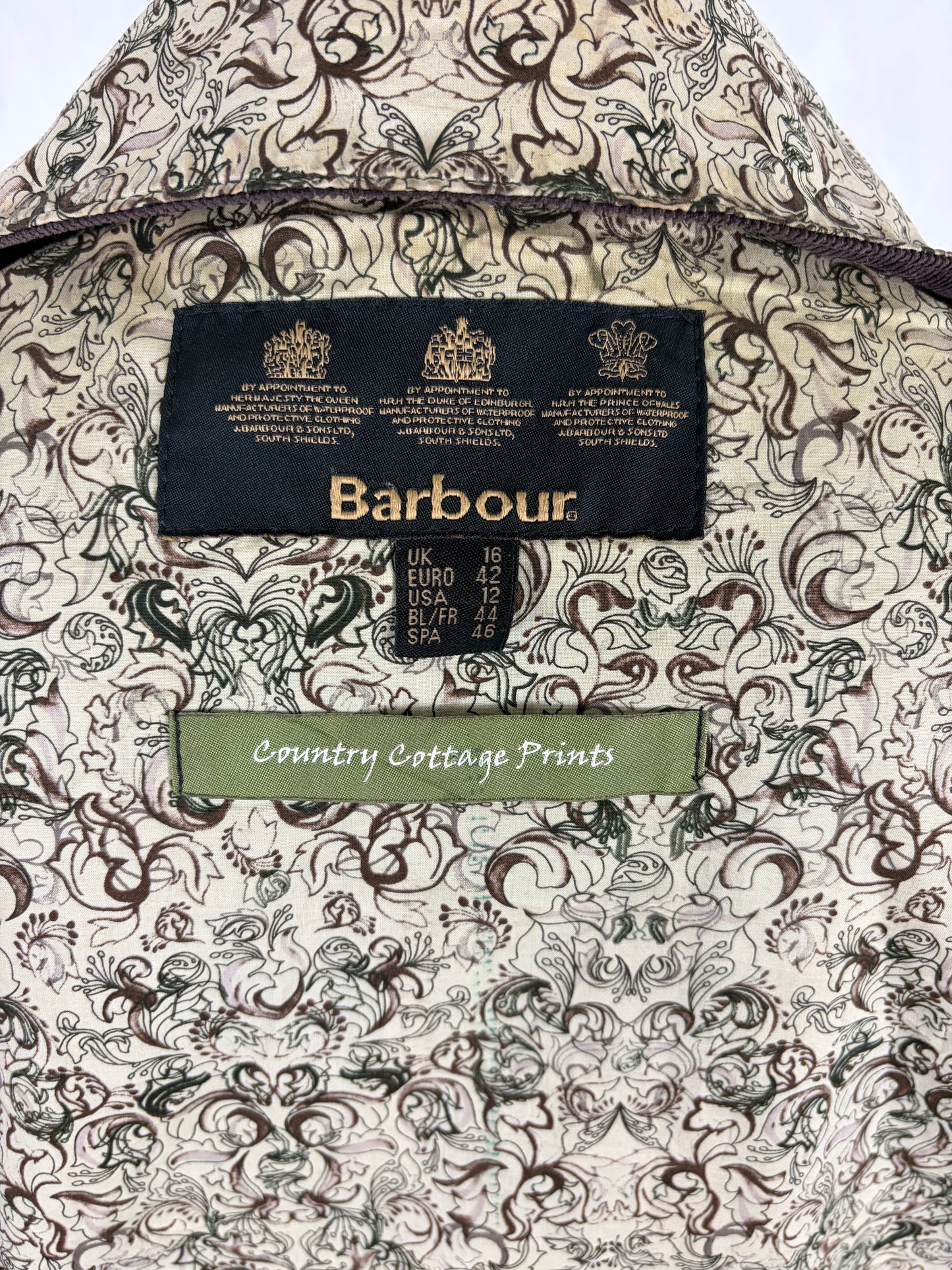 Giacca Barbour verde Beadnell leggera UK16 -Green printed Beadnell lady Flyweight  jacket UK16 tg. 46