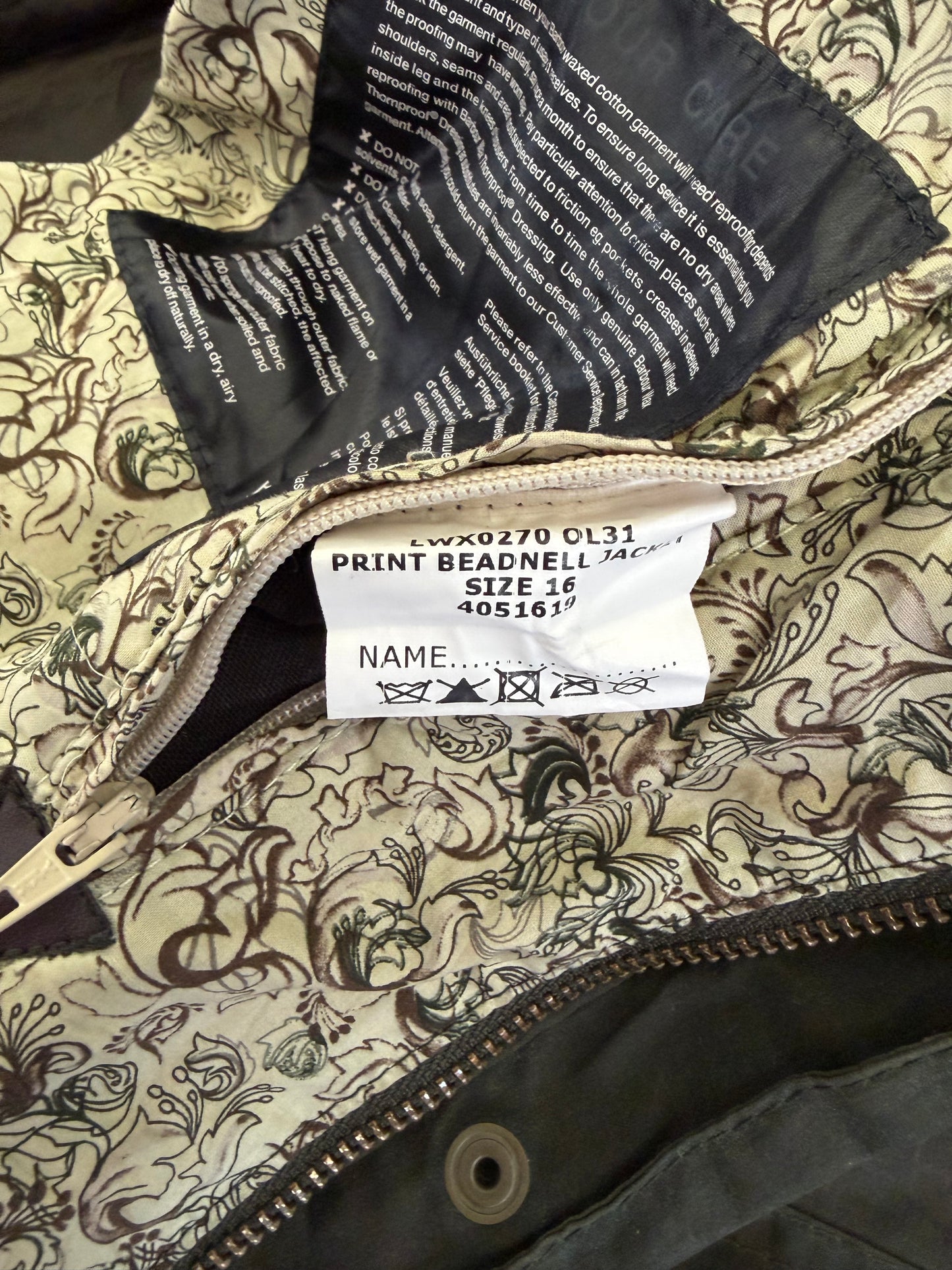 Giacca Barbour verde Beadnell leggera UK16 -Green printed Beadnell lady Flyweight  jacket UK16 tg. 46