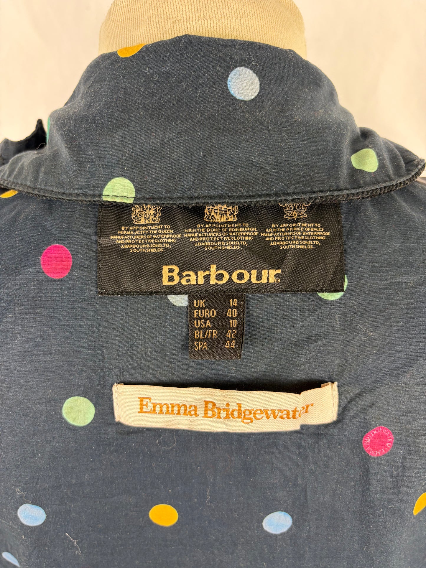 Giacca Barbour Blu for Emma Bridgewater Uk 14 tg.44 -Navy Lady Eleanor Wax Jacket size Uk14