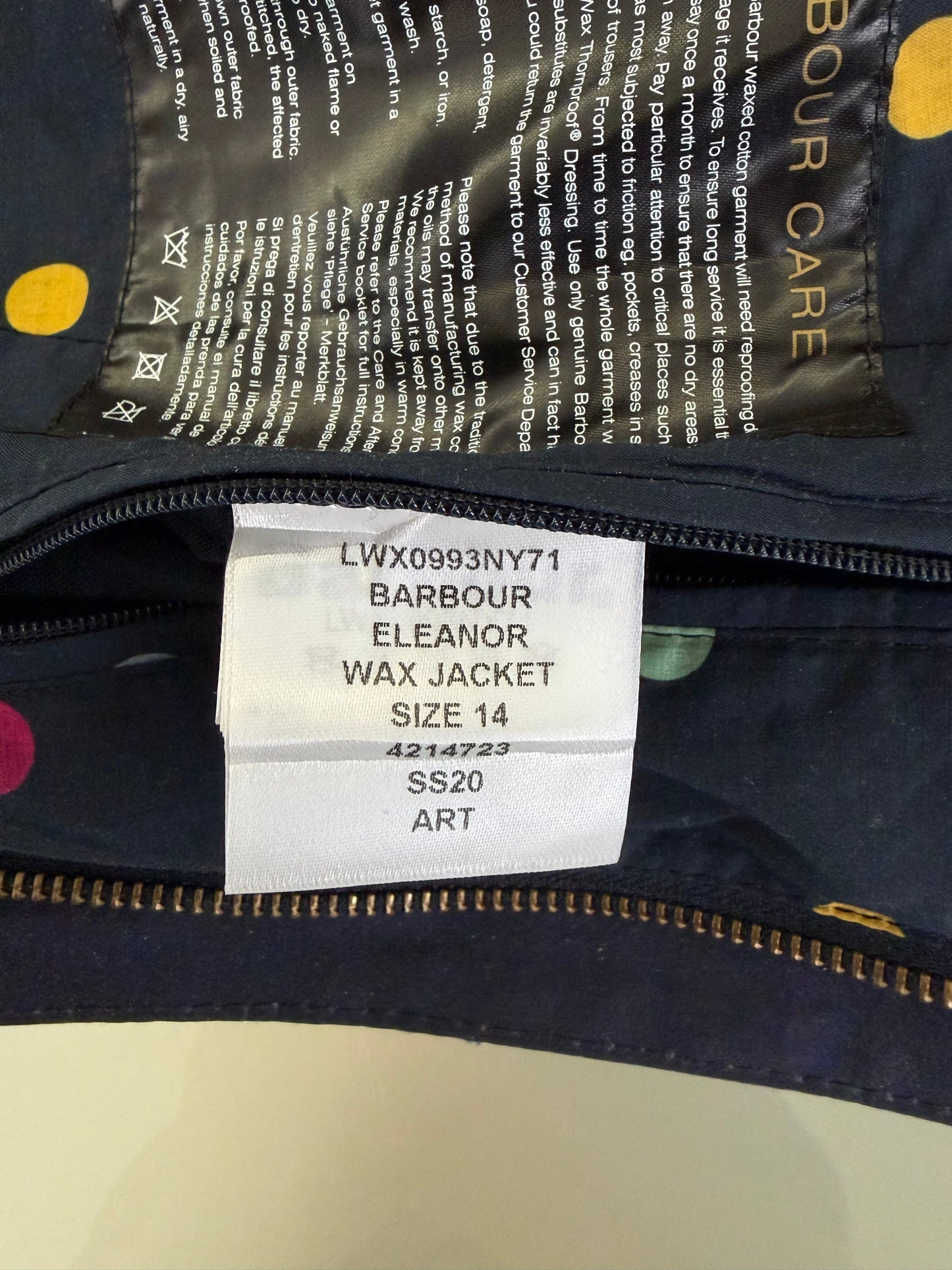 Giacca Barbour Blu for Emma Bridgewater Uk 14 tg.44 -Navy Lady Eleanor Wax Jacket size Uk14
