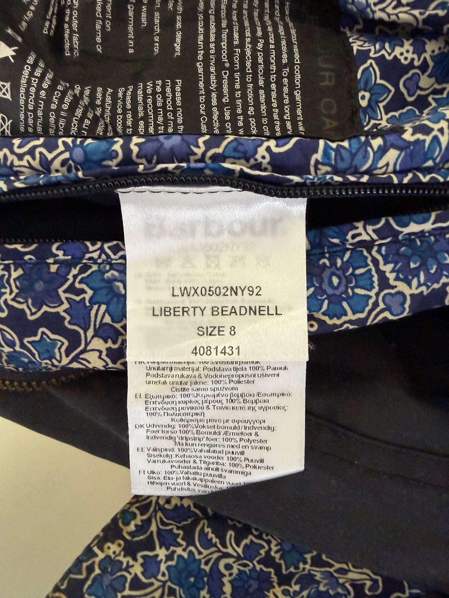 Giacca Barbour Liberty Beadnell blu UK8 Xsmall- Navy Liberty Beadnell Jacket UK8 tg. 38