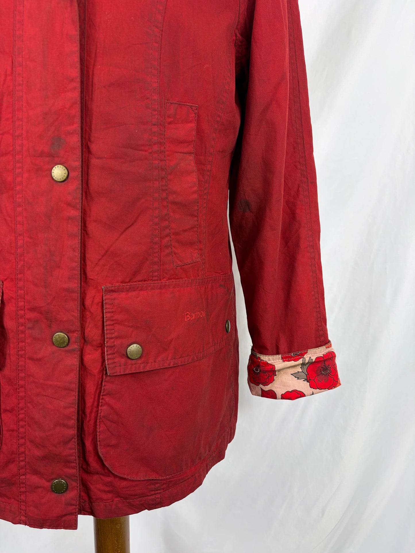 Giacca Barbour Print Beadnell rosso UK10 Small- Red Print Beadnell Lady Jacket UK10 tg 40
