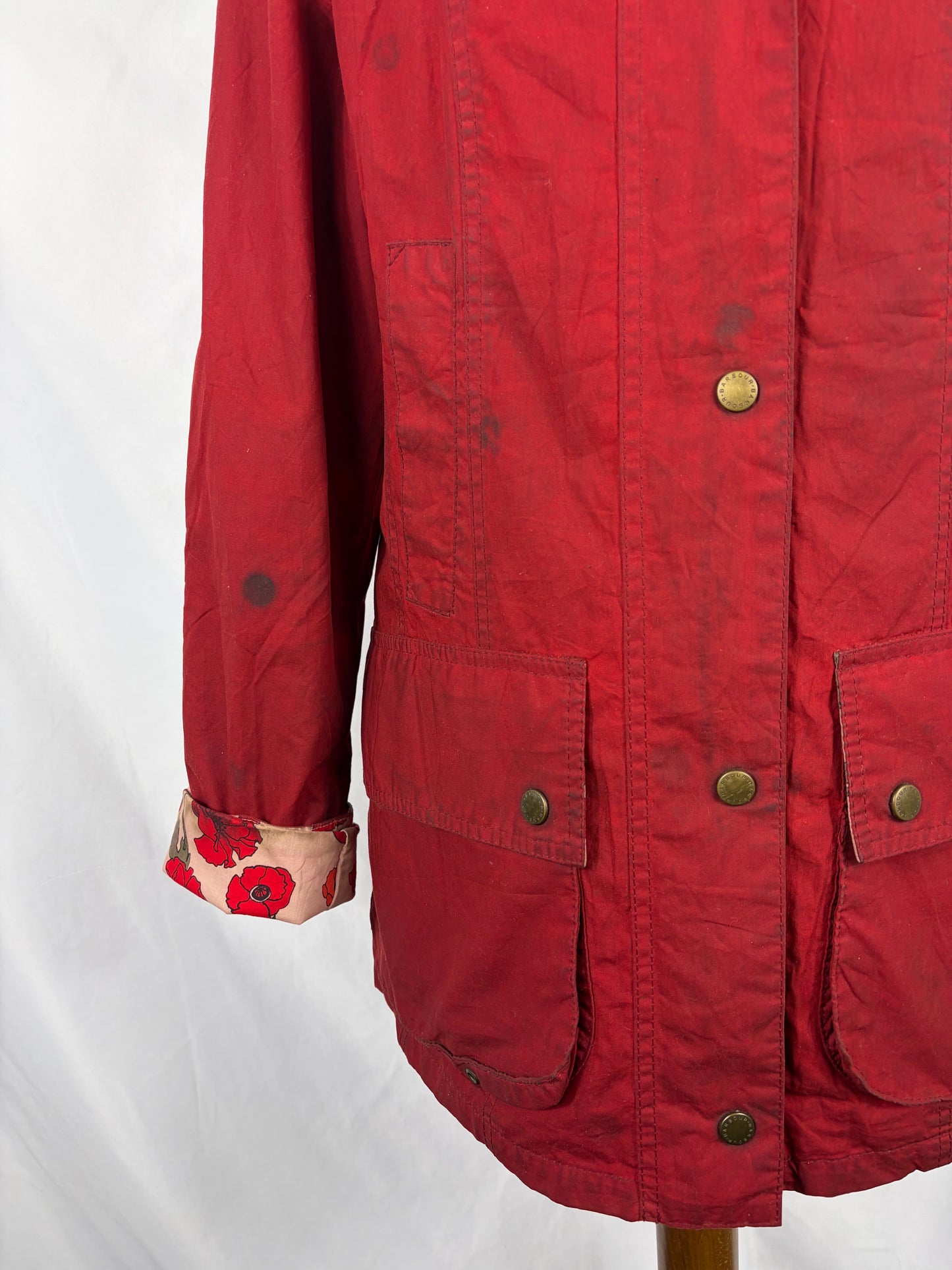 Giacca Barbour Print Beadnell rosso UK10 Small- Red Print Beadnell Lady Jacket UK10 tg 40