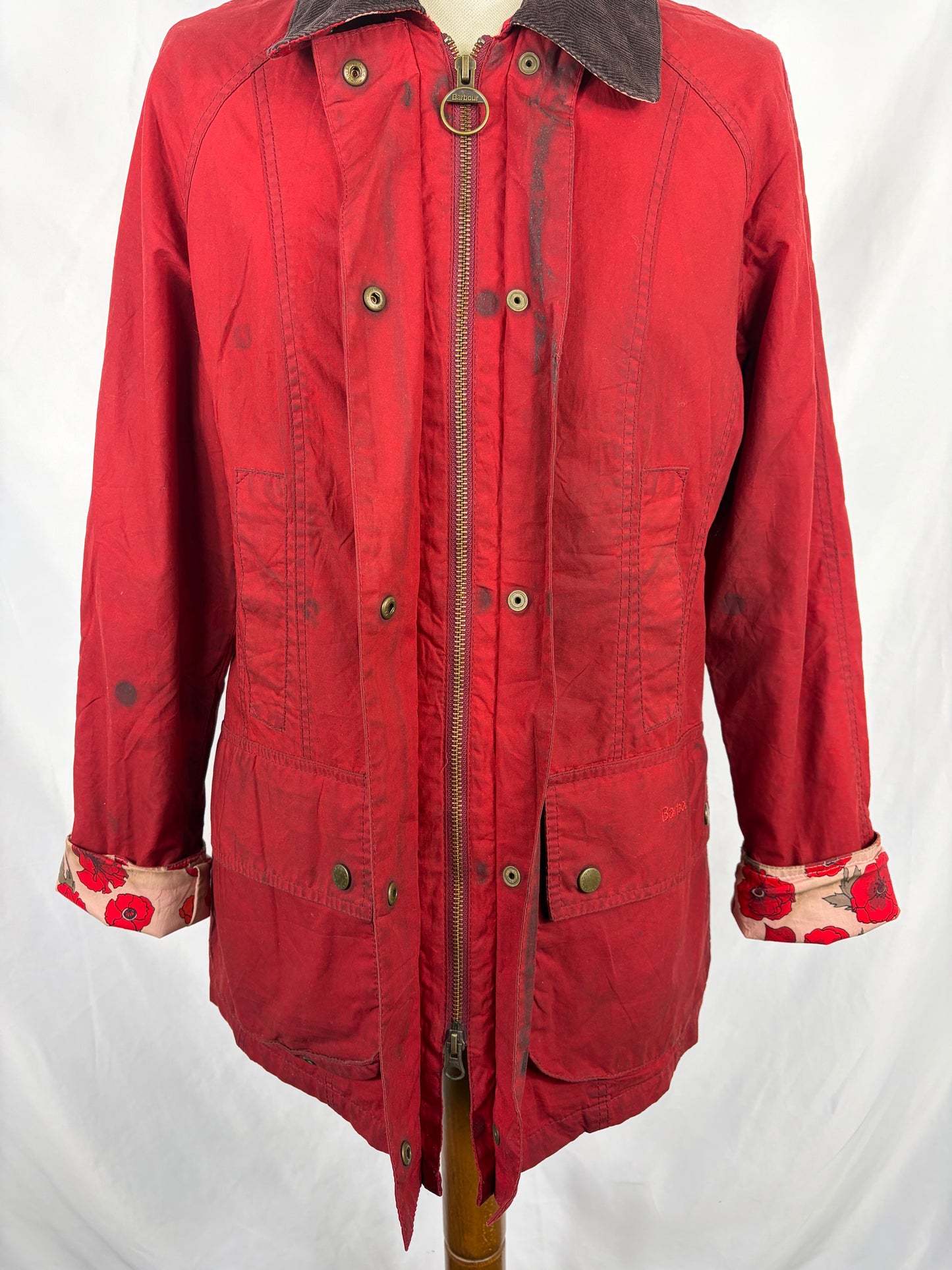 Giacca Barbour Print Beadnell rosso UK10 Small- Red Print Beadnell Lady Jacket UK10 tg 40