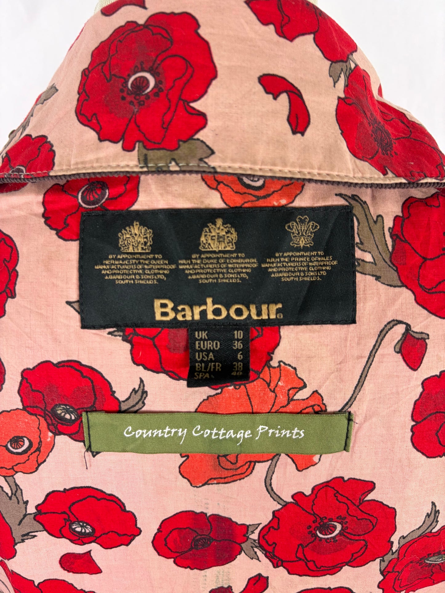 Giacca Barbour Print Beadnell rosso UK10 Small- Red Print Beadnell Lady Jacket UK10 tg 40