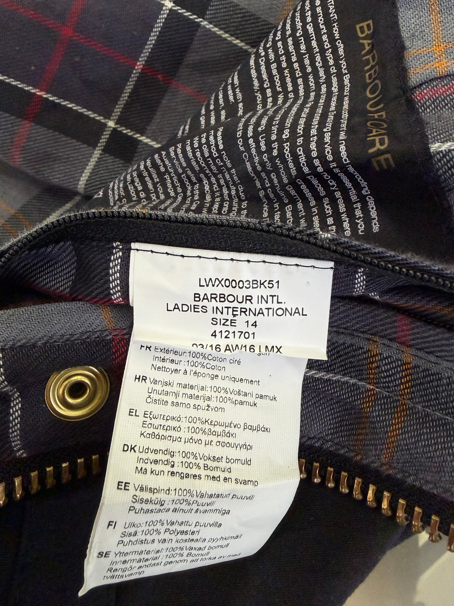 Giacca Barbour International Donna Medium UK14 -Lady International Black jacket size uk14 tg.42/44