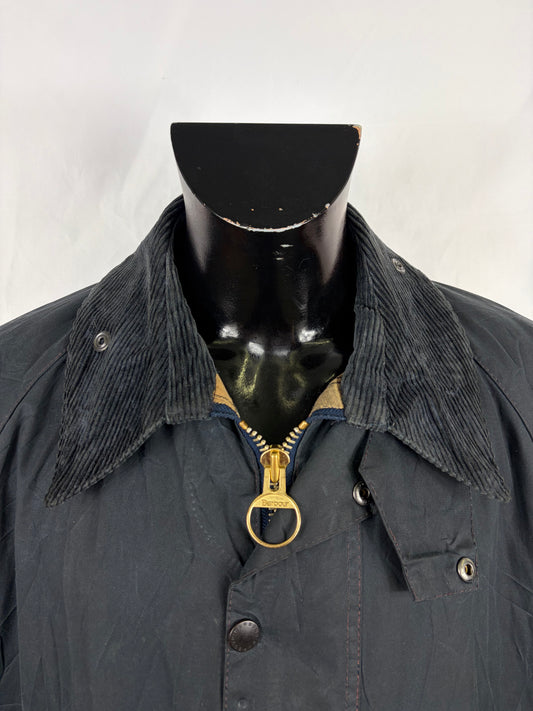 Barbour Giacca Beaufort vintage blu C46/117cm -Man Navy Beaufort Waxed jacket size XL