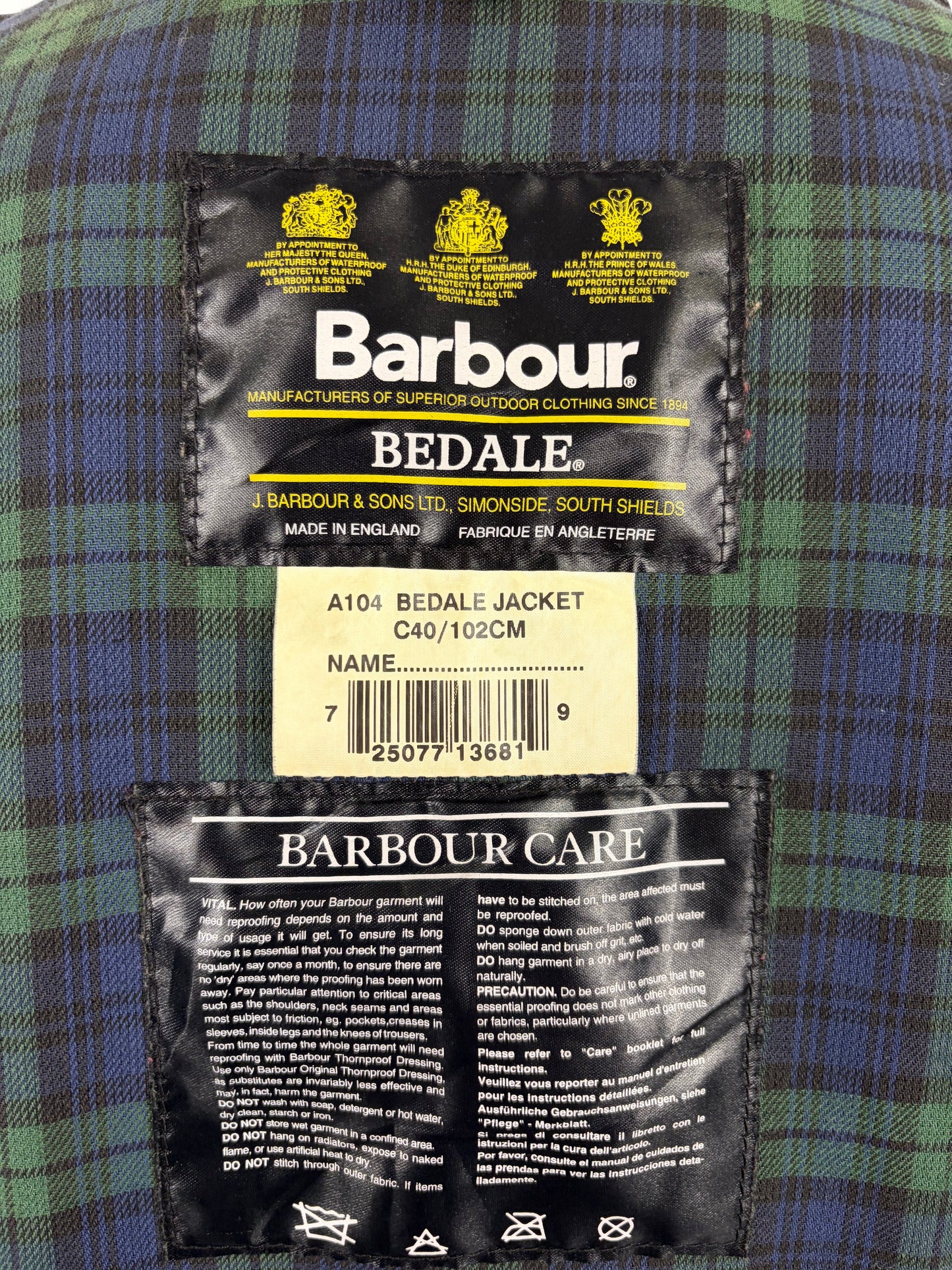 Barbour Vintage Giacca Bedale nero C40/102 CM - Black Bedale wax man jacket Size Medium