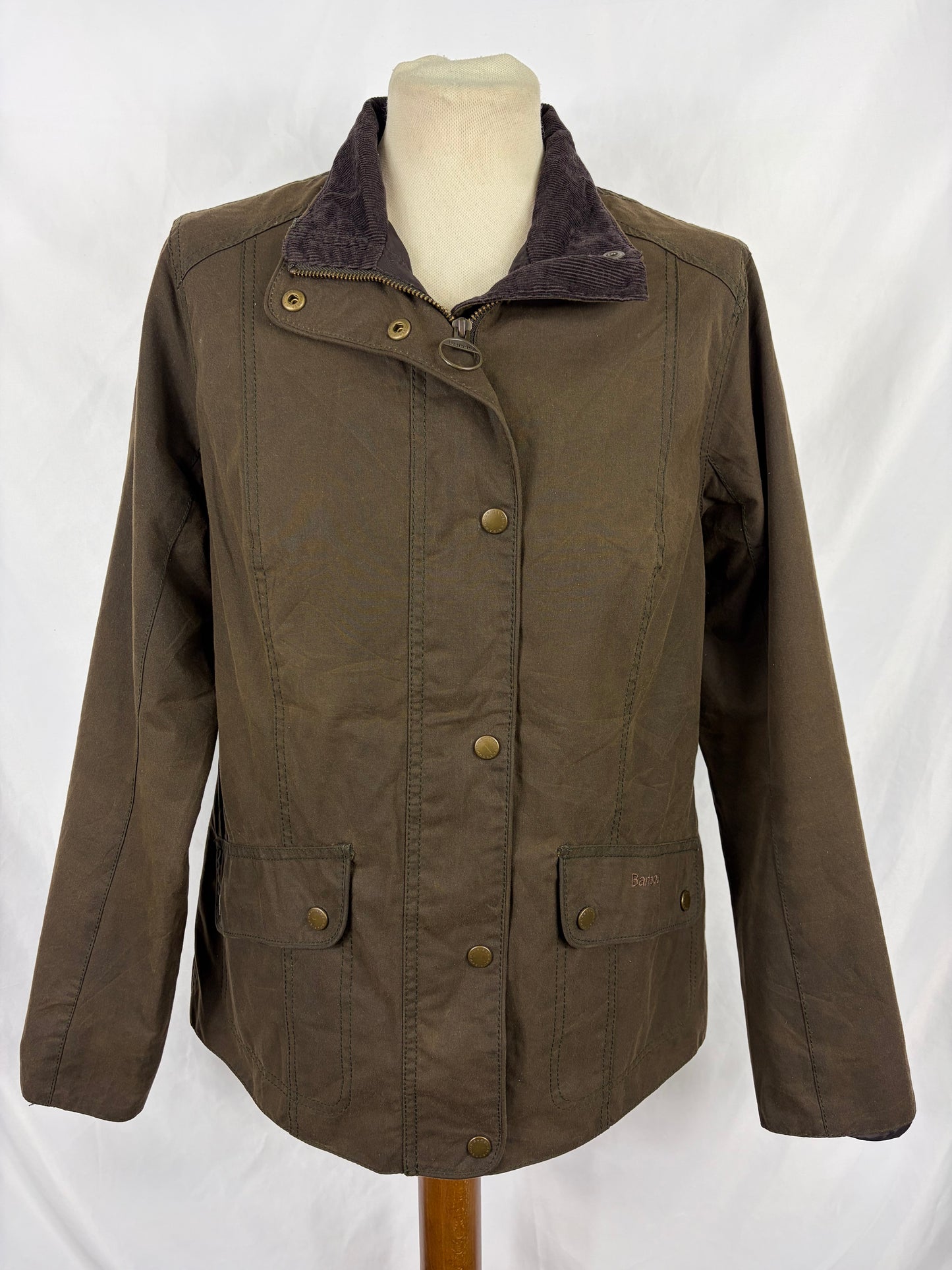 Giacca Barbour X Emily Bond da donna Oliva Cerata tg.44 - Lady Wax Ferndown Horseprint jacket size M Uk14