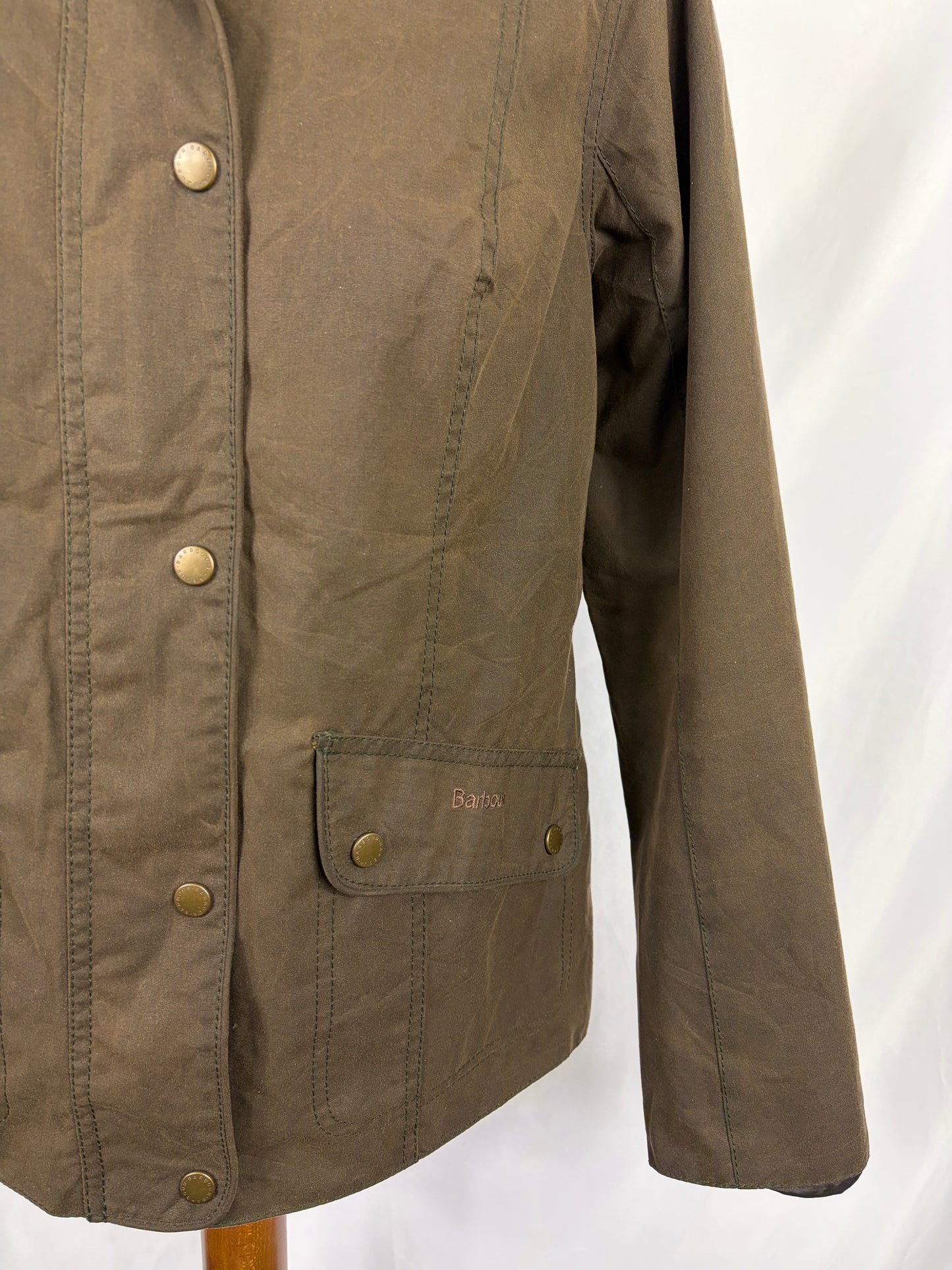 Giacca Barbour X Emily Bond da donna Oliva Cerata tg.44 - Lady Wax Ferndown Horseprint jacket size M Uk14