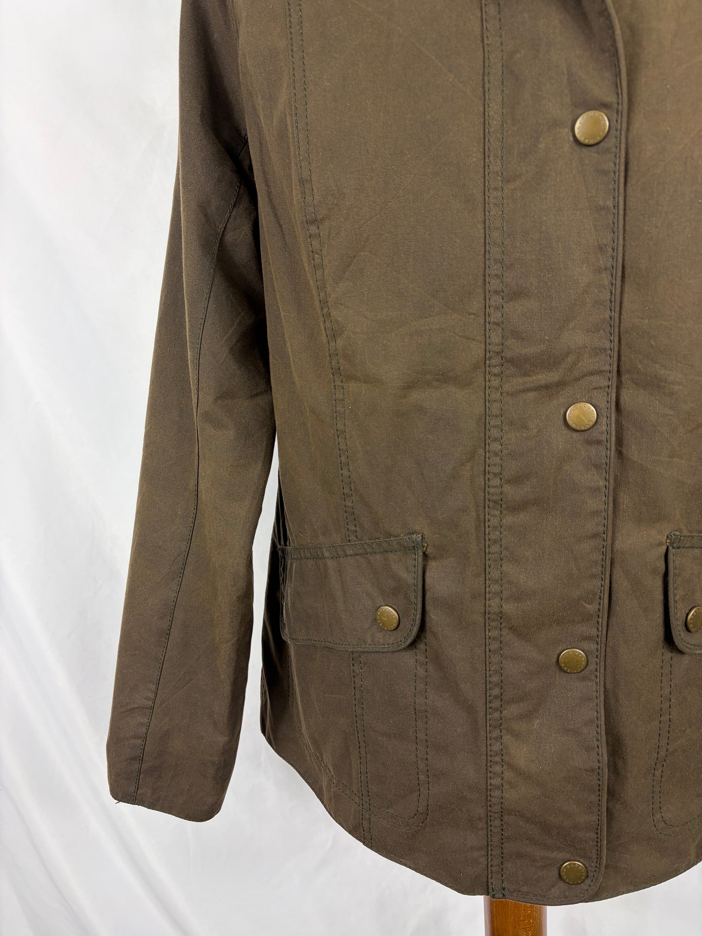 Giacca Barbour X Emily Bond da donna Oliva Cerata tg.44 - Lady Wax Ferndown Horseprint jacket size M Uk14