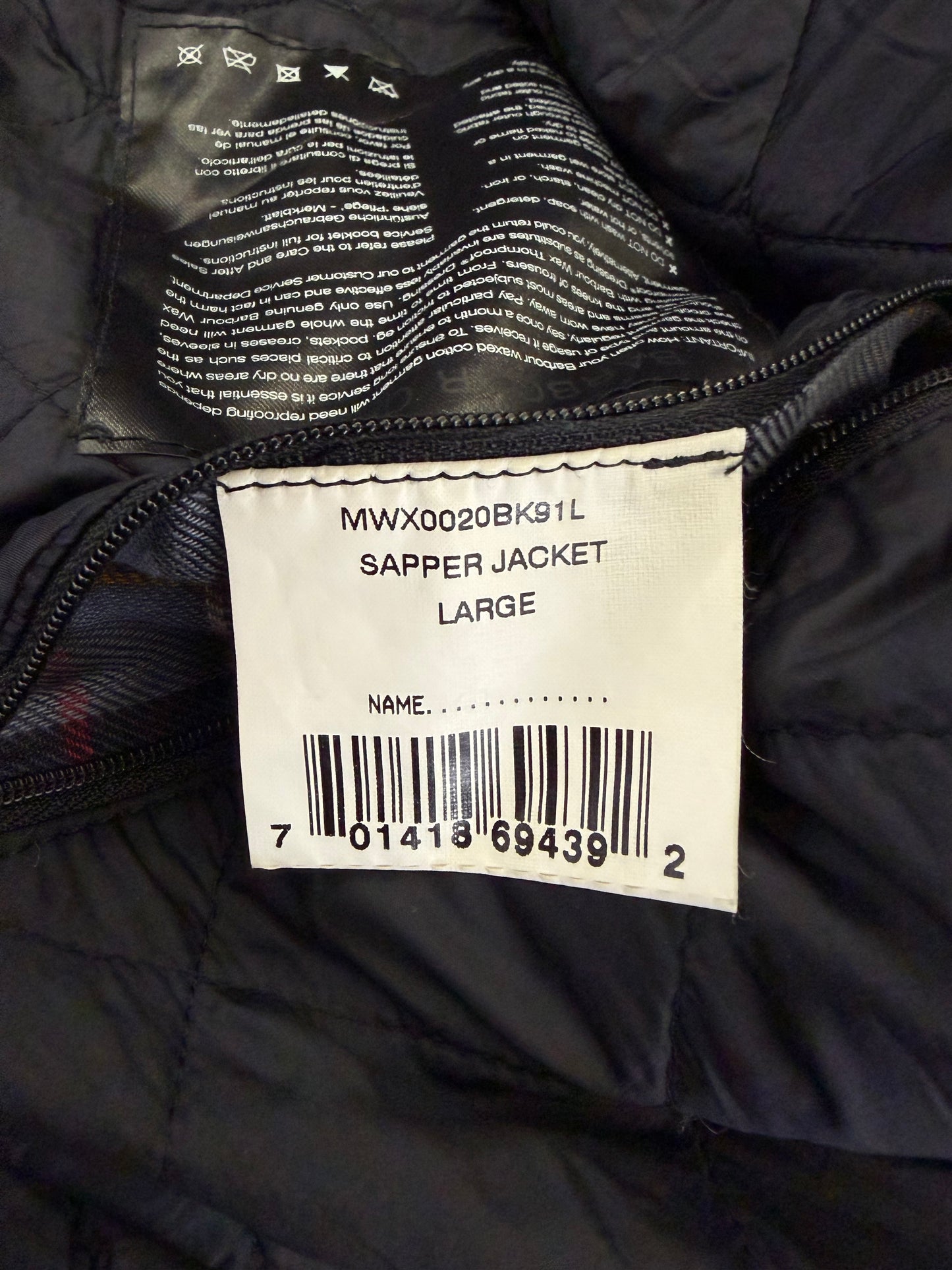 Barbour Giacca uomo nera Large Sapper Jacket Man Black Waxed Sapper Jacket Size L
