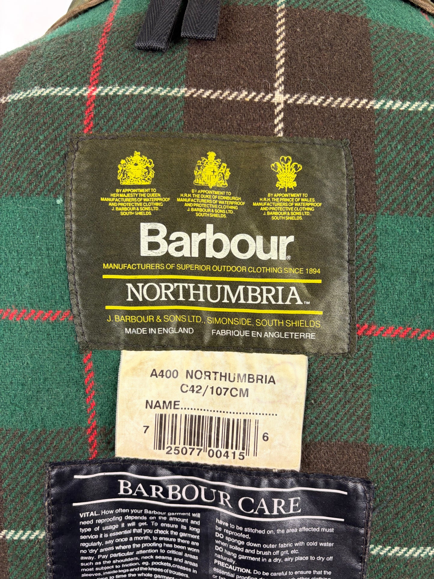 RARO Barbour Vintage Northumbria C42/107cm-Green Waxed Northumbria Jacket  Size Large - Shop In London