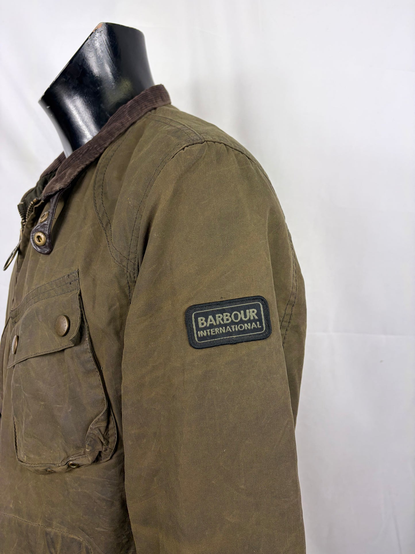 Giacca Barbour International da uomo corta verde Xlarge-Man Short Greenham Wax Jacket XL