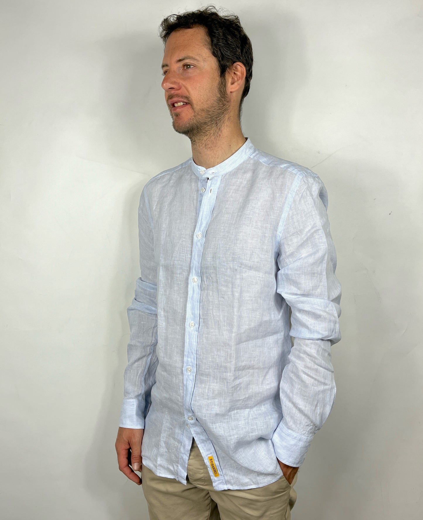 Camicia a righe slim fit in lino collo alla coreana modello Dexter by B.D. BAGGIES