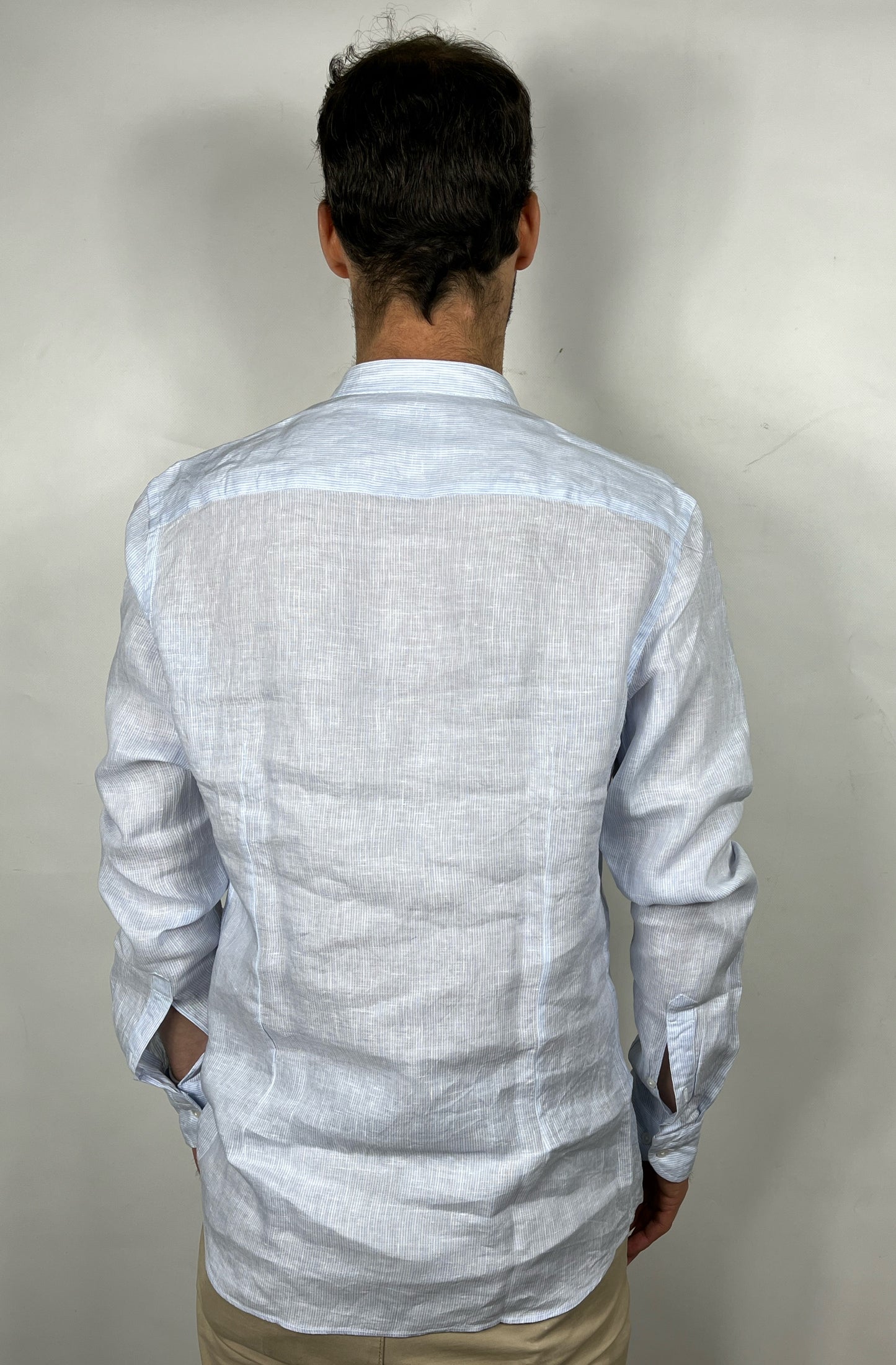 Camicia a righe slim in lino alla coreana modello Dexter by B.D. BAGGIES