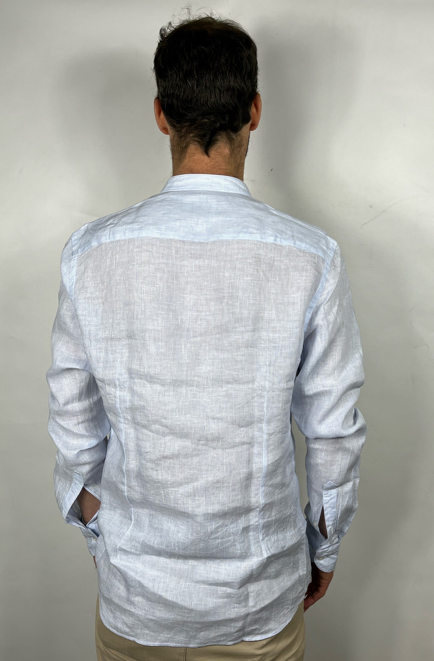Camicia a righe slim fit in lino collo alla coreana modello Dexter by B.D. BAGGIES