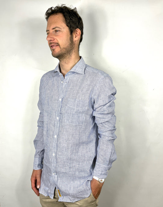 Camicia a righe blu e bianca in lino modello Dexter slim fit by B.D. BAGGIES