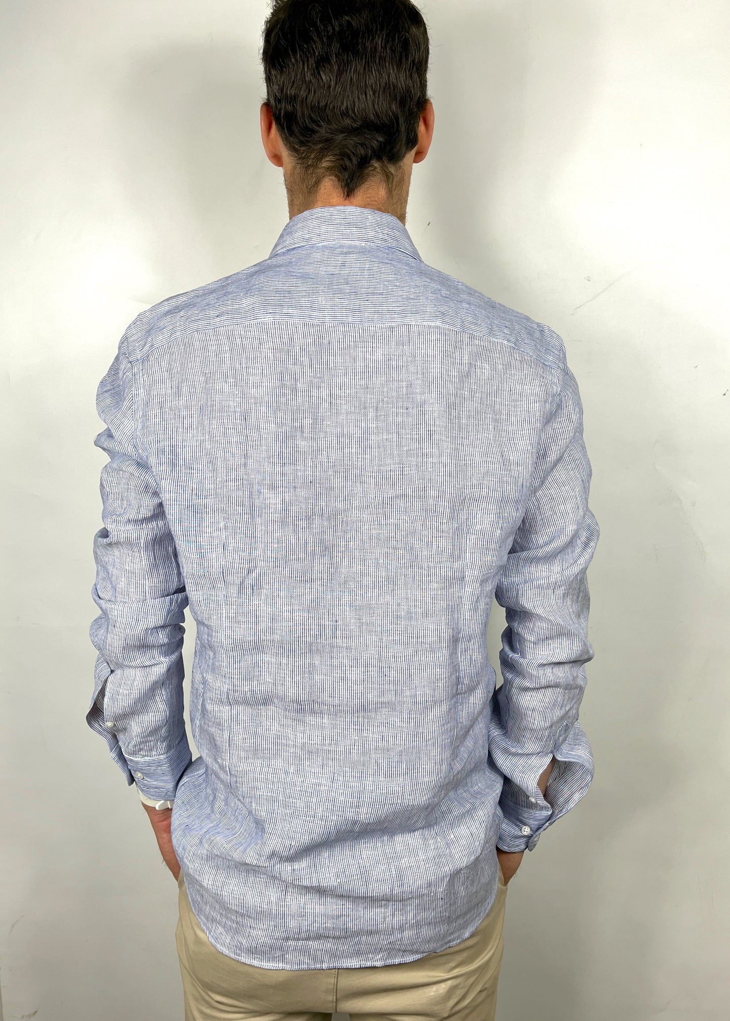Camicia a righe blu e bianca in lino modello Dexter slim fit by B.D. BAGGIES
