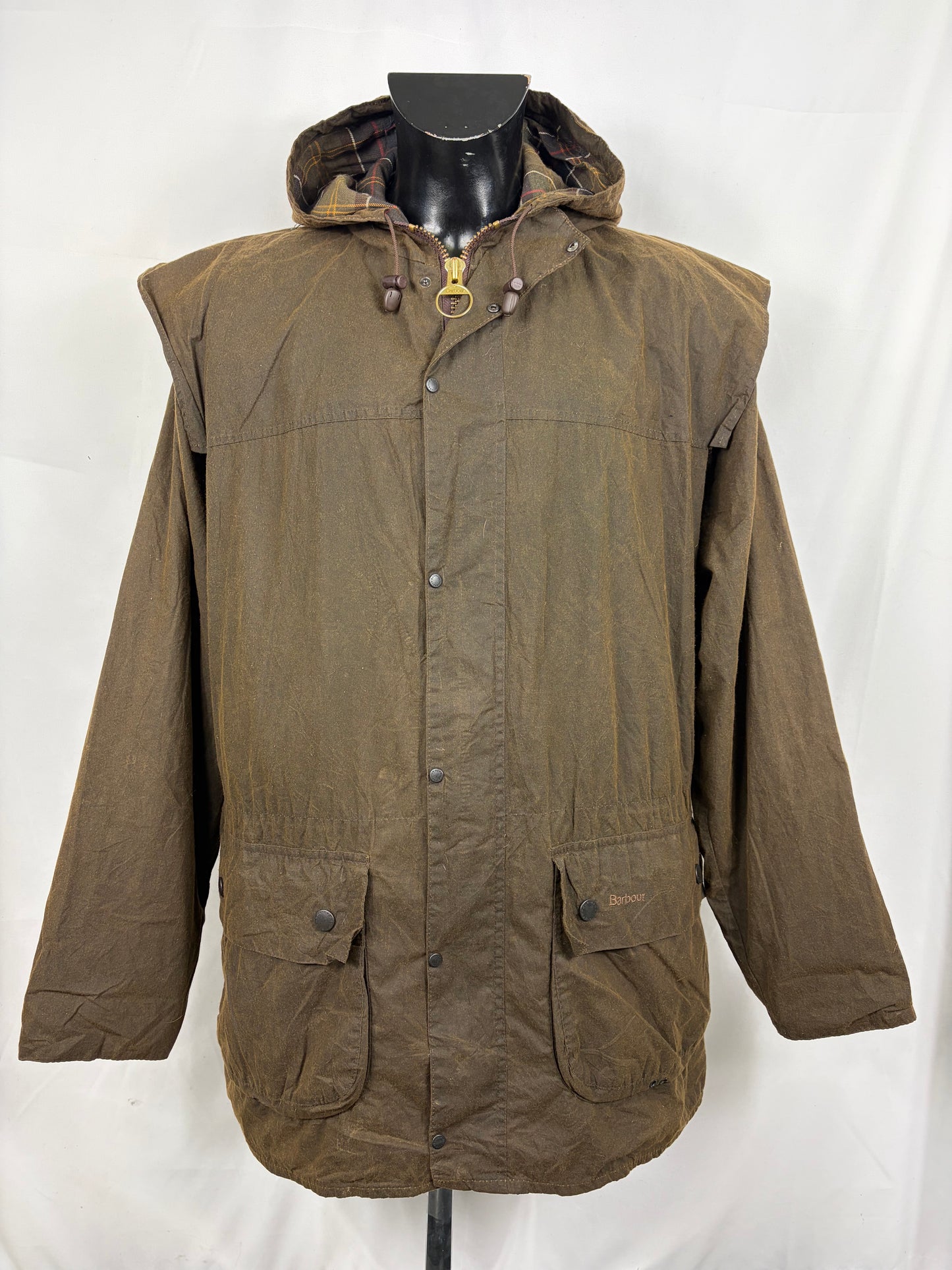 Barbour Durham colore verde con cappuccio C46/117 cm Olive Hooded waxed Durham Size Xlarge