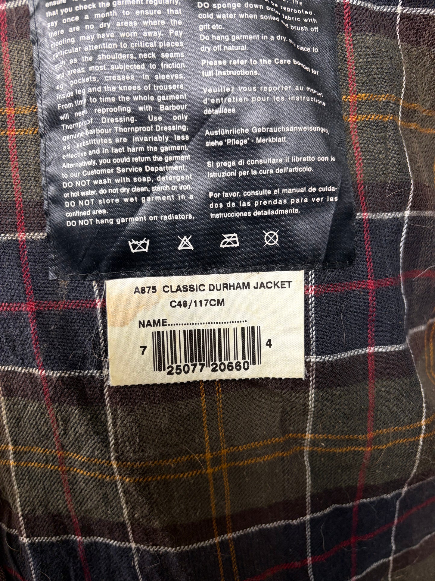 Barbour Durham colore verde con cappuccio C46/117 cm Olive Hooded waxed Durham Size Xlarge