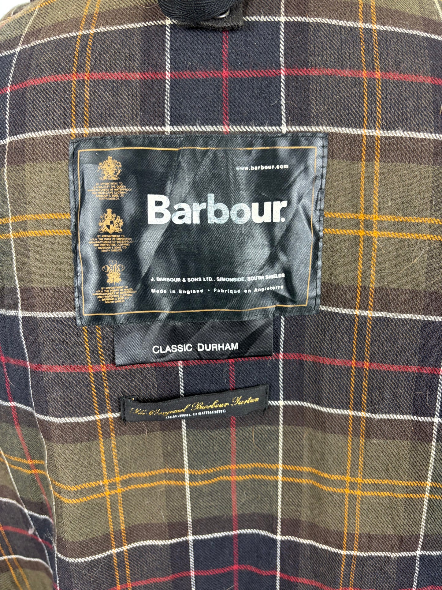 Barbour Durham colore verde con cappuccio C46/117 cm Olive Hooded waxed Durham Size Xlarge