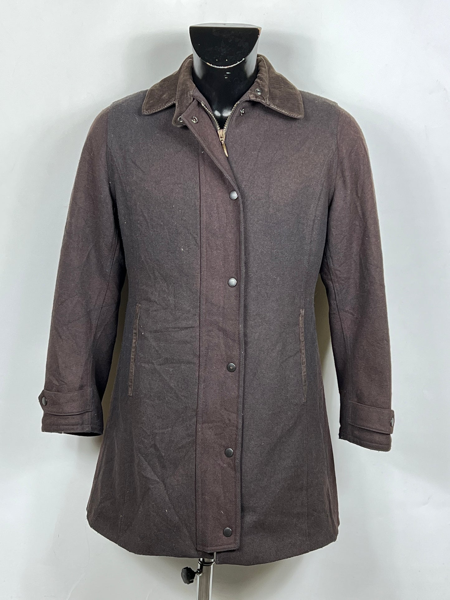 Cappotto Barbour marrone da donna in lana UK10 Small Brown Wool Lady coat size small