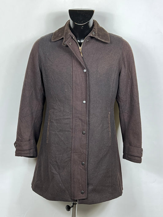 Cappotto Barbour marrone da donna in lana UK10 Small Brown Wool Lady coat