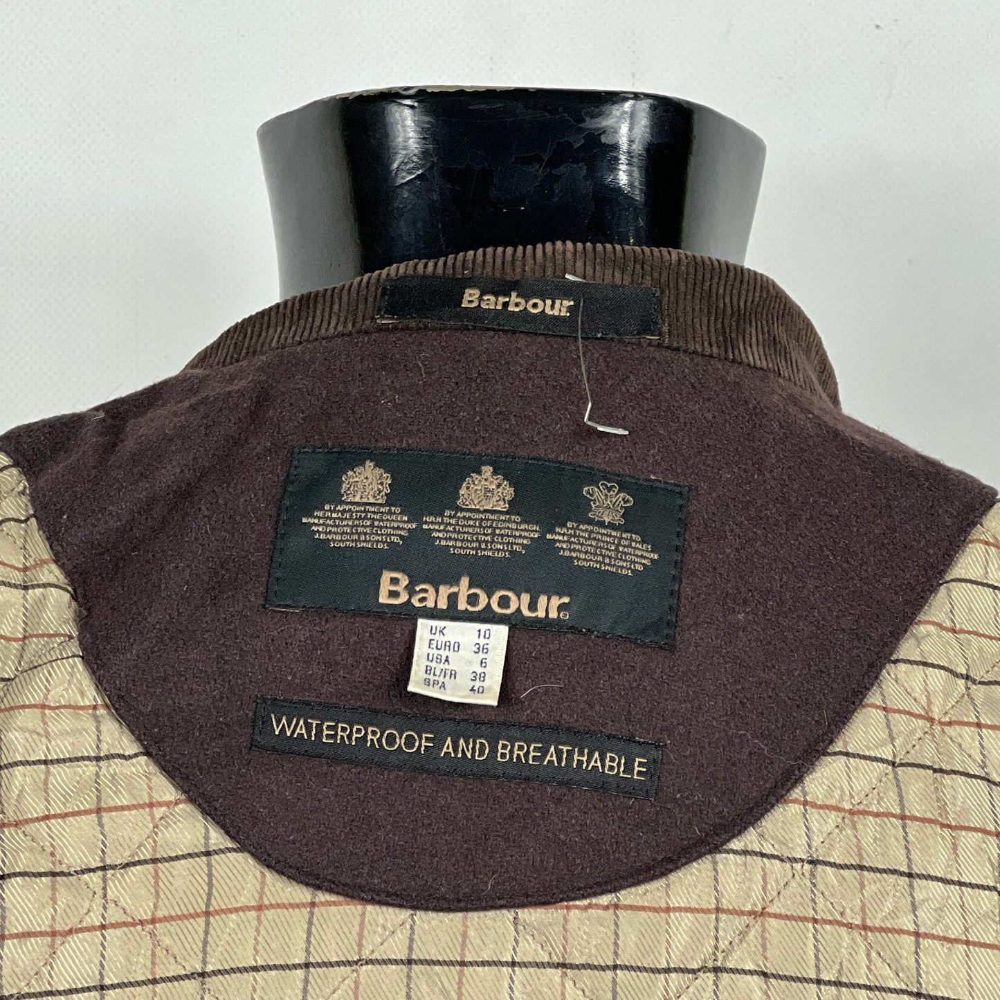 Cappotto Barbour marrone da donna in lana UK10 Small Brown Wool Lady coat size small