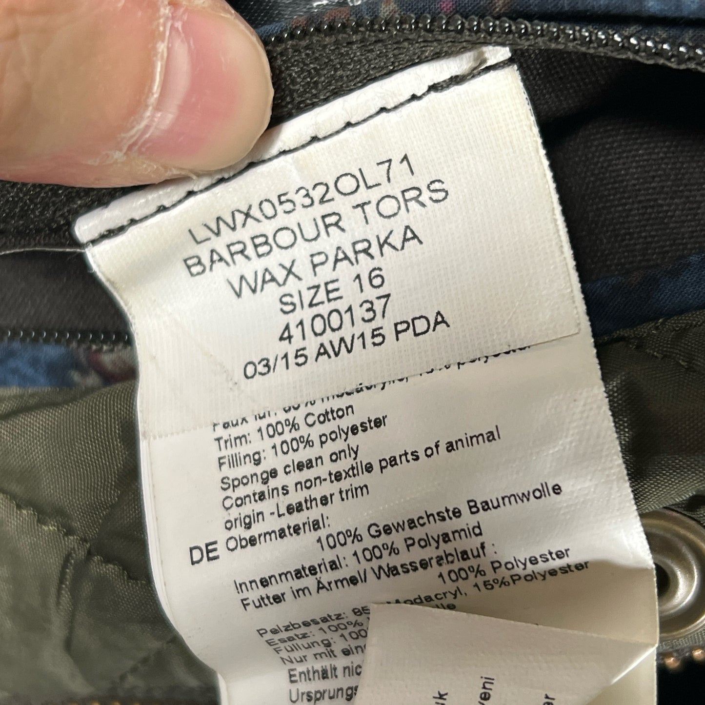 Parka Barbour Verde Unisex EU 42 - Winter Tors wax Parka Green jacket size uk16