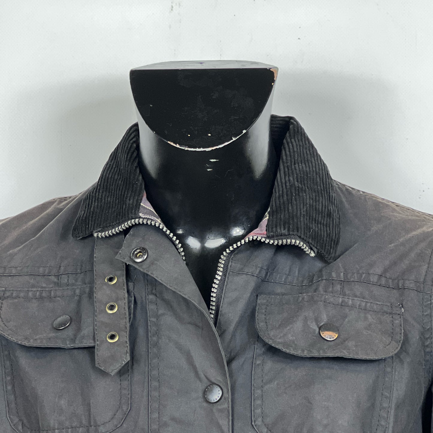 Giacca Barbour Donna con cintura nera utility mac UK12 -Lady Black jacket size UK12