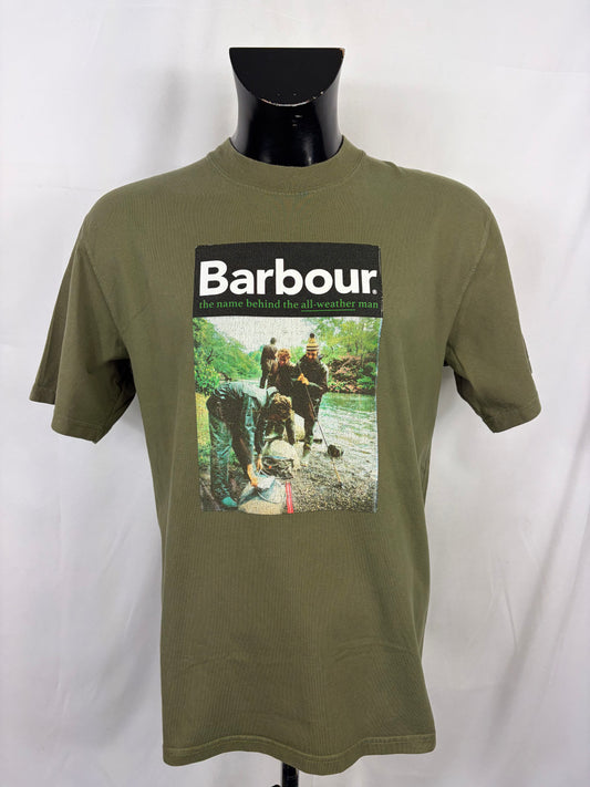 T shirt Barbour verde da uomo in cotone taglia 38 inglese Medium - Shop In London