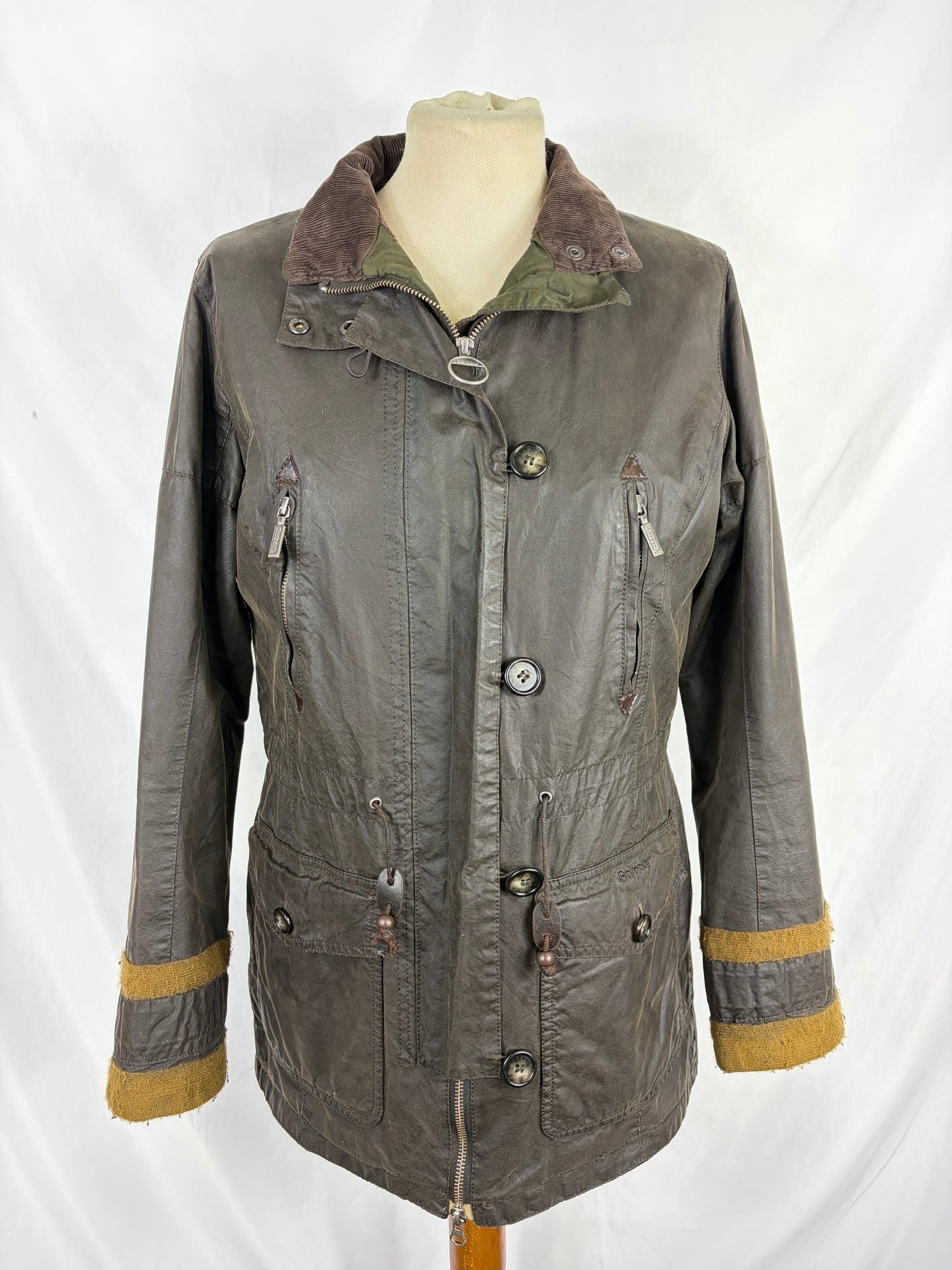 Barbour da donna cerato Oliva Small Uk10 - Lady Vintage Troop Olive Wax Jacket size Uk10