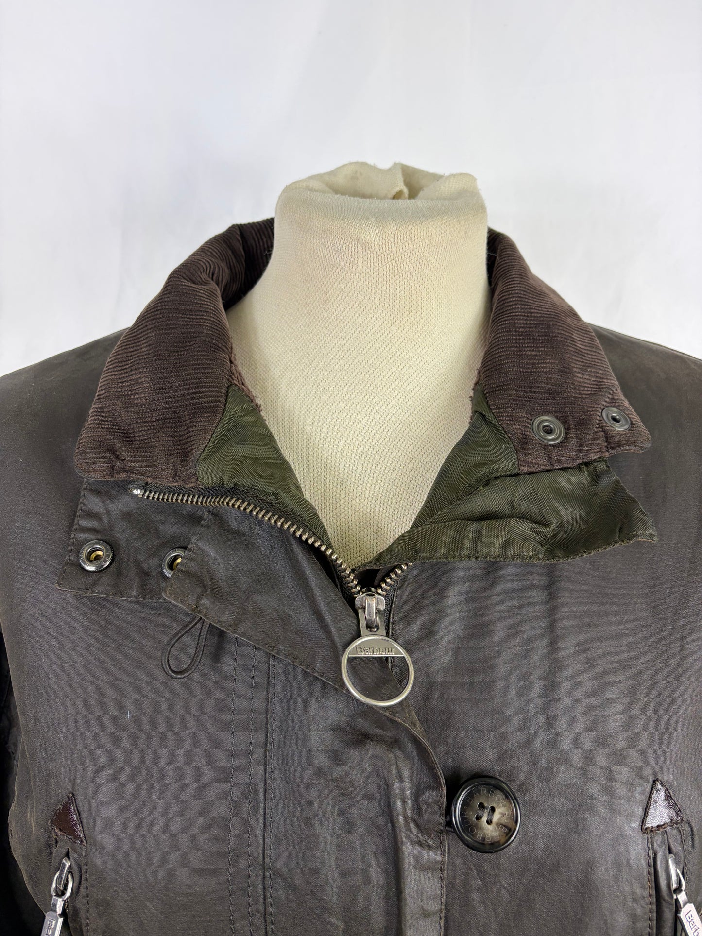 Barbour da donna cerato Oliva Small Uk10 - Lady Vintage Troop Olive Wax Jacket size Uk10