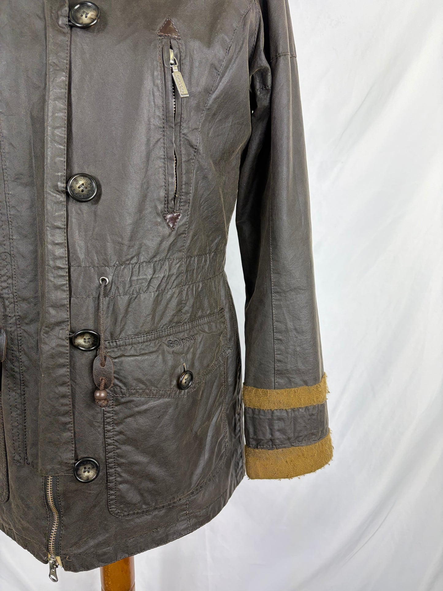Barbour da donna cerato Oliva Small Uk10 - Lady Vintage Troop Olive Wax Jacket size Uk10