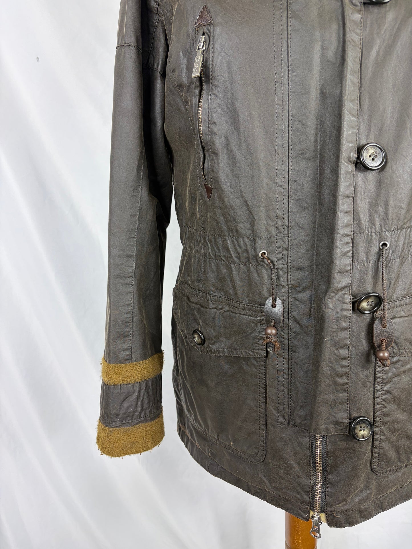 Barbour da donna cerato Oliva Small Uk10 - Lady Vintage Troop Olive Wax Jacket size Uk10