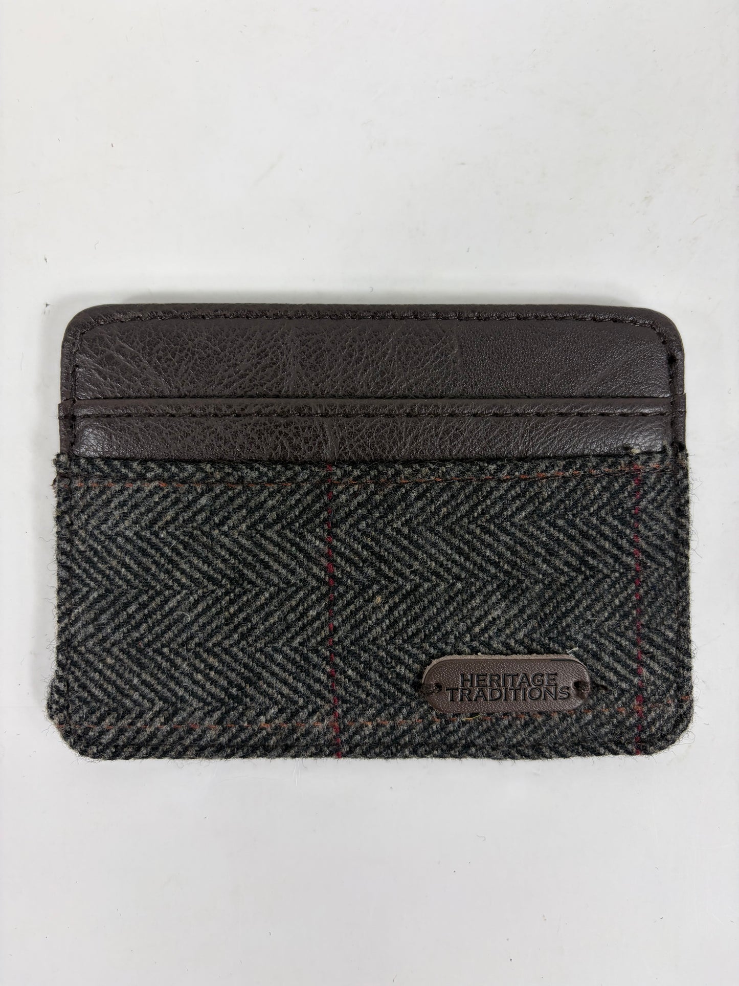 Portacarte inglese in tweed grigio spina di pesce